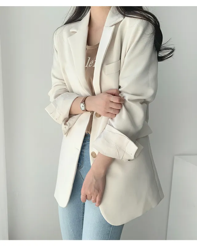 Mid length Suit Coat Female Casual Suit Top White - Shop at LoveMi