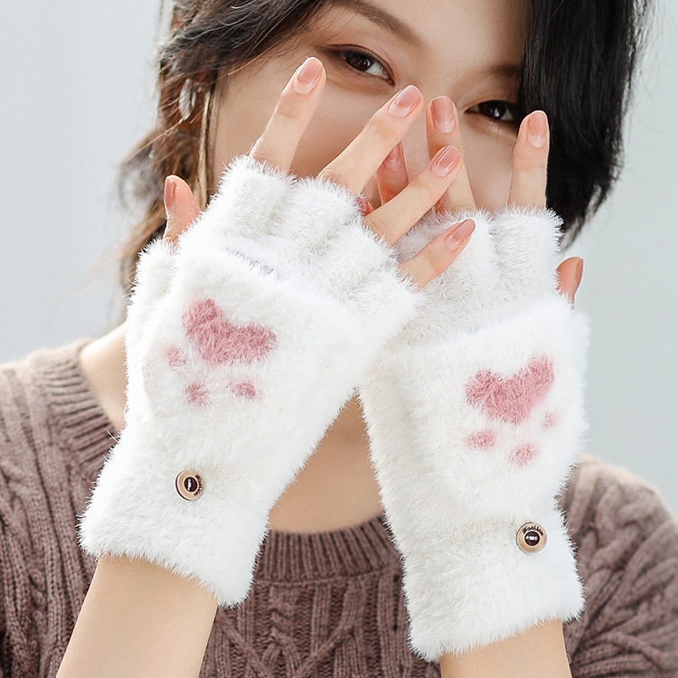 Half-finger Knitted Warm Cat-claw Gloves
