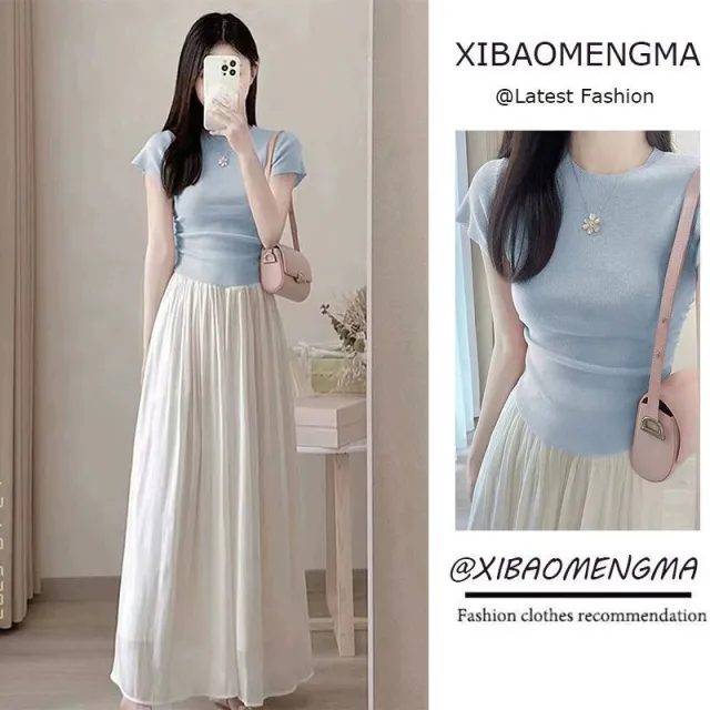 Short Sleeve Top And Skirt Two piece Suit Blue Suit - Shop at LoveMi