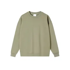 Autumn And Winter Loose Solid Colour Drop Shoulder Round Neck Sweater For Women - Green - View 1