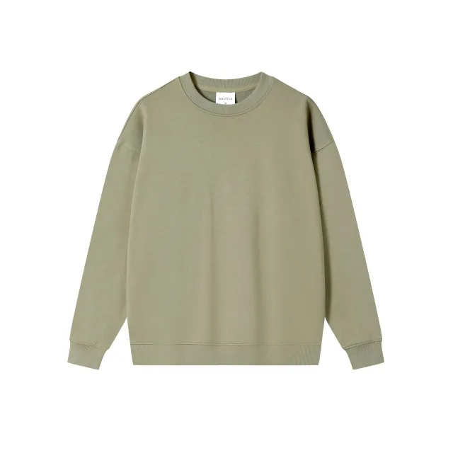 Autumn And Winter Loose Solid Color Drop Shoulder Round Neck Sweater For Women Gray Green - Shop at LoveMi