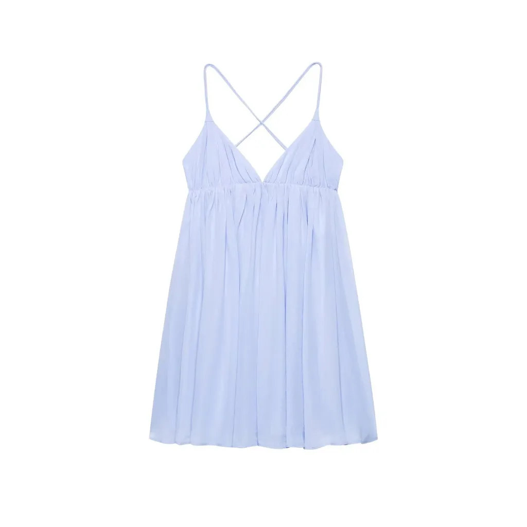 A- Line Umbrella Skirt Sexy Suspenders Puff Dress - Lavender Purple
