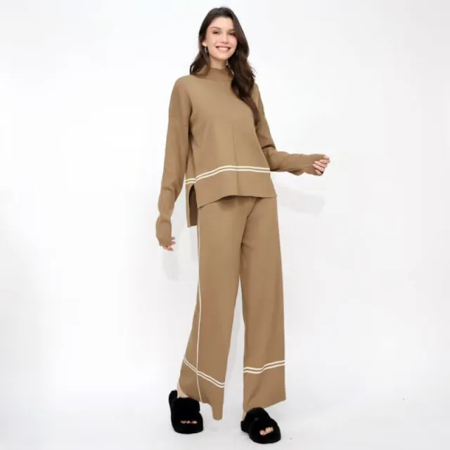 Fashionable And Versatile Autumn And Winter Knitted Two piece Set Camel - Shop at LoveMi