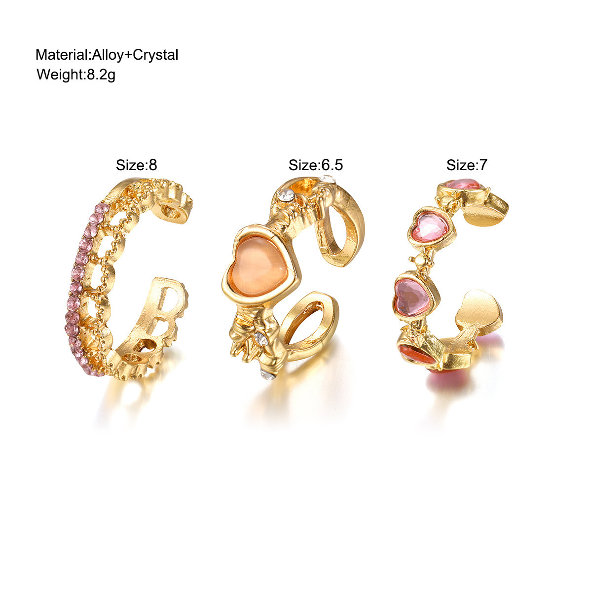 Women's Fashion Heart Love Heart Ring Set Of 3