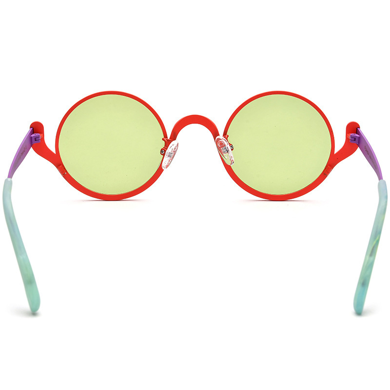 Female Casual Versatile Color Blocked Pure Titanium Round Sunglasses