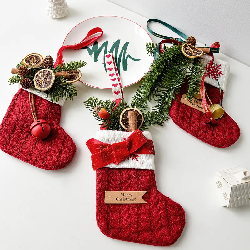 Christmas Decoration Knitted Christmas Stockings Scene Layout – image 2