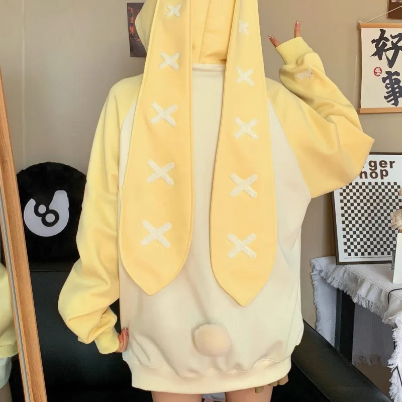 Cute Women's Autumn And Winter Casual All-match Loose Hooded Sweater - Yellow
