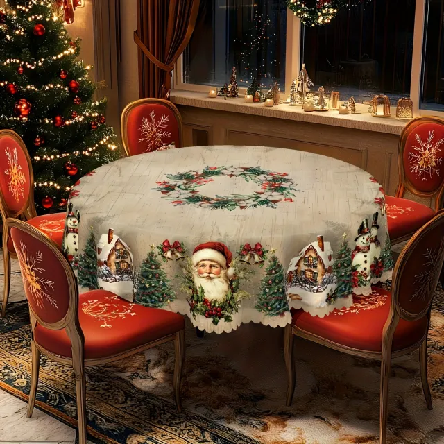 Christmas Round Tablecloth Christmas Theme With Santa Claus Table Flag 2Style - Shop at LoveMi