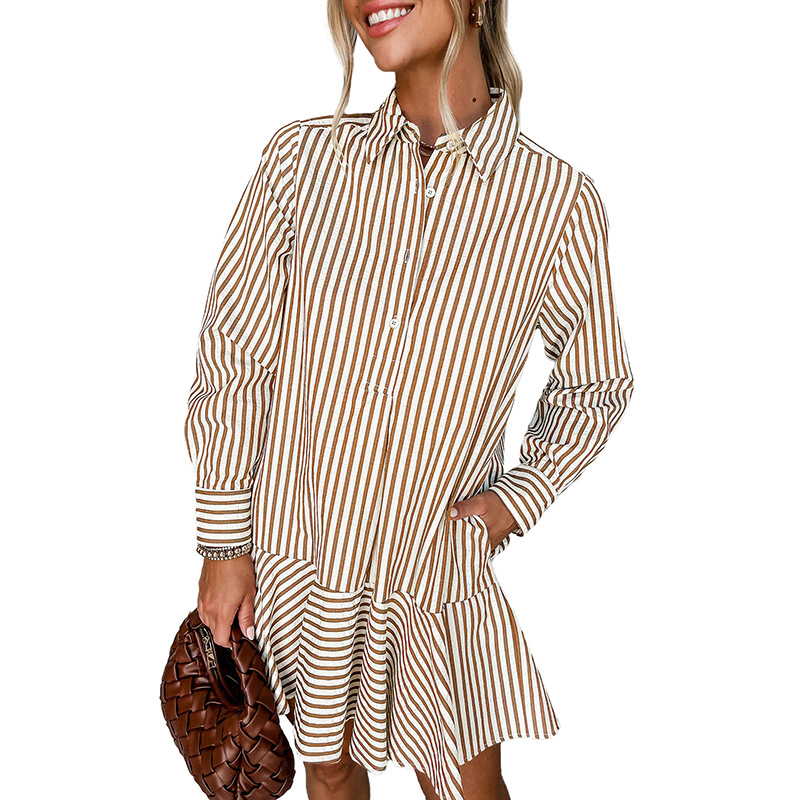 New Polo Collar Commute Minimalist Style Printing Dress Women