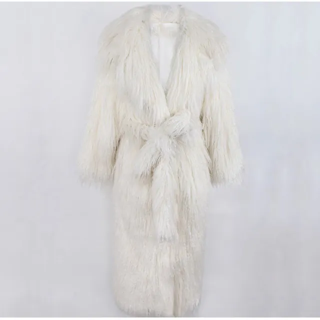 Long Tie Suit Collar Leisure Warm Environmental Protection Leather Fur Coat White - Shop at LoveMi