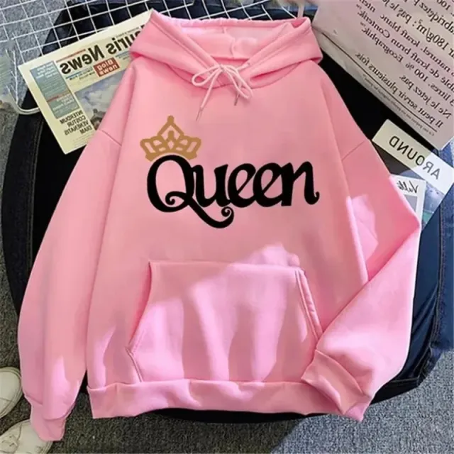 QUEEN Print Hoodies Fleece Hooded Sweatshir Pinkhei - Shop at LoveMi