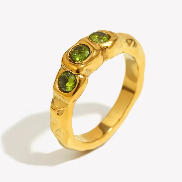 Stainless Steel Jewelry Plated With 18K Gold And Three Zirconia Thin Ring Golden Green - Shop at LoveMi