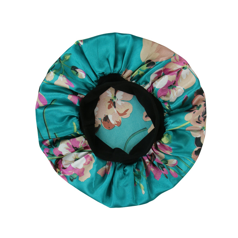 New Satin Print Nightcap Wide-brimmed Elastic Shower Cap - Image 2