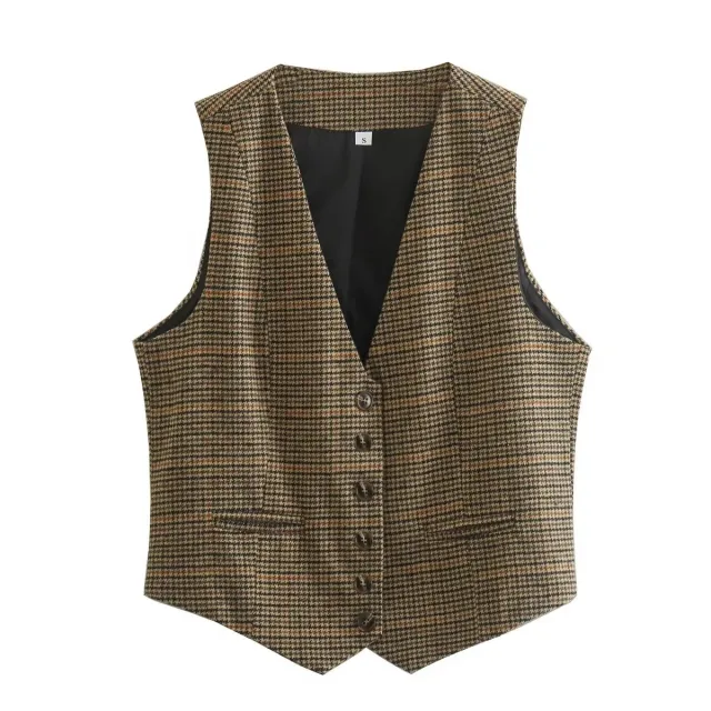 Single breasted Short Contrast Color Houndstooth Vest Jacket As Shown In The Figure - Shop at LoveMi