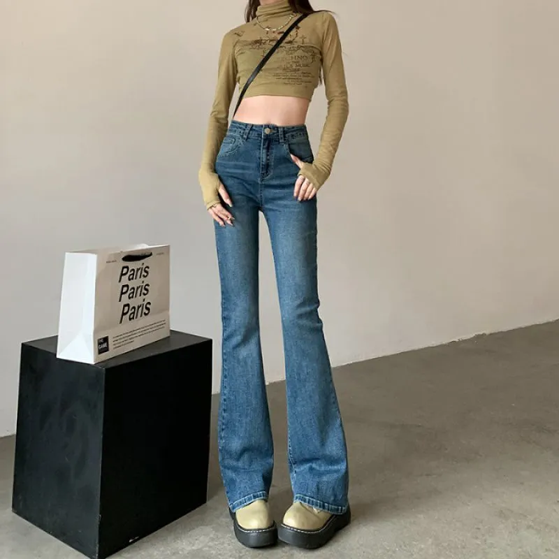 Women's Slightly High Waist Slim Slimming All-matching Jeans - Retro Blue Lengthened