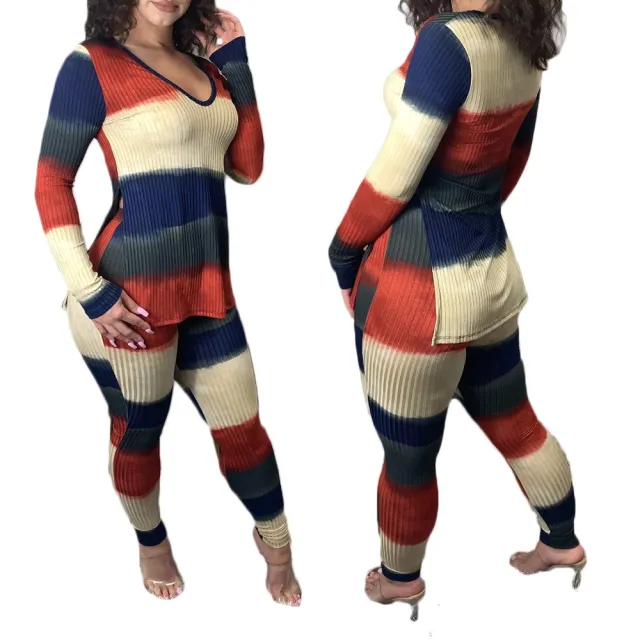 Sunken Stripe Digital Printing Suit Casual Two piece Suit Color Xxl - Shop at LoveMi