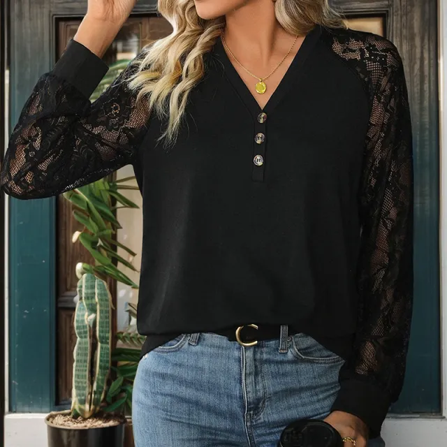 Women's Lace Stitching Long Sleeve Black, Hoodie Black - Shop at LoveMi