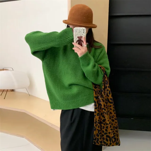 Women's Korean style Knitted Tops Outerwear Green - Shop at LoveMi