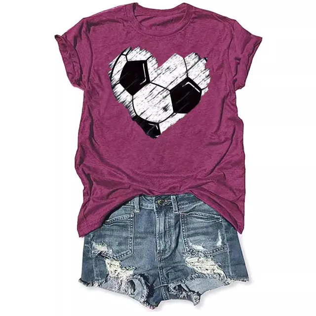 Personalized Love Football Pattern Printed Color Round Neck Short Sleeve Wine - Shop at LoveMi