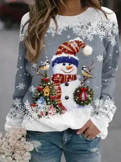Women's Christmas Snowman Print Top - 3 Color-4Xl - View 1