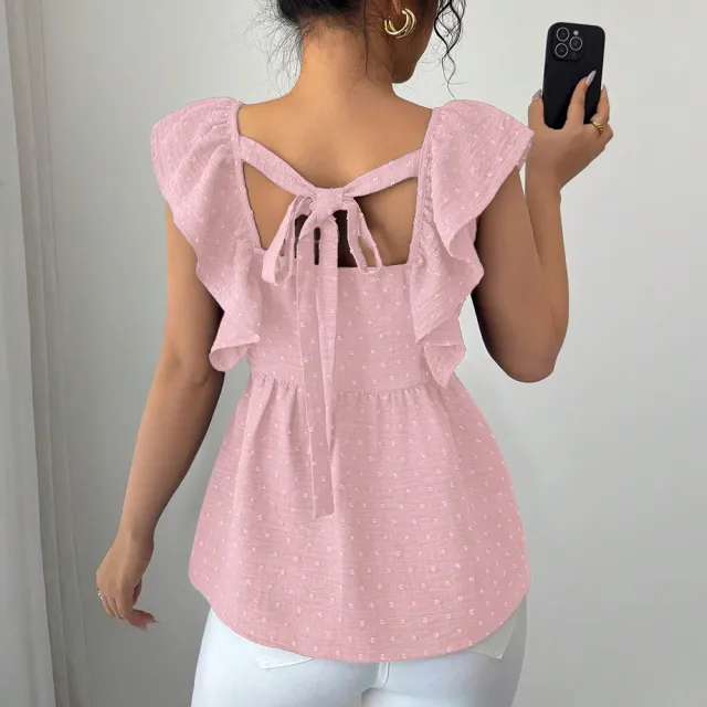 Korean style Polka dot Printed Bishop sleeve Top Pink - Shop at LoveMi