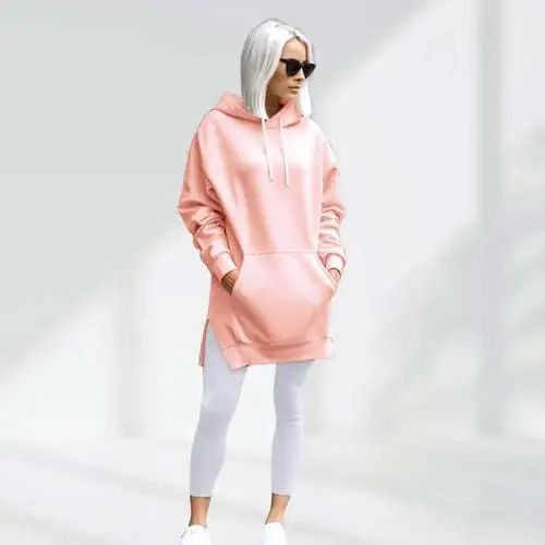 Solid Color Hooded Split Shoulder Sleeve Brushed Hoody Pink - Shop at LoveMi