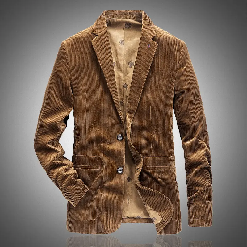 Corduroy Retro Casual Mens Solid-Colored Suit Jacket