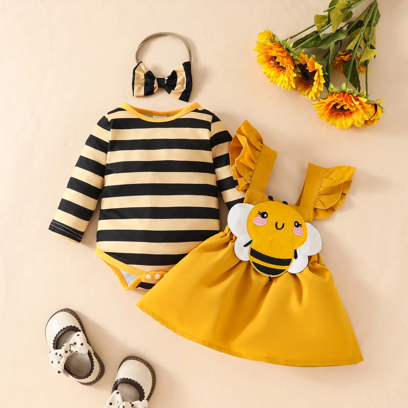 Baby Cute Little Bee Stripes Long-sleeved Triangle