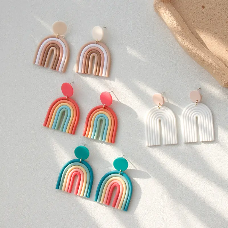 Ins Rainbow Polymer Clay Earrings Hand Made