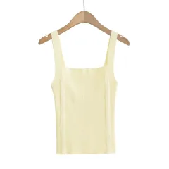Sweet Cool Flat Wide Shoulder Knitted Camisole Summer High Waist Slim Fit - Milky Yellow - View 1