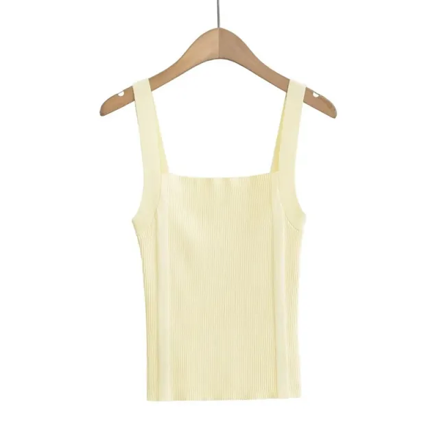 Sweet Cool Flat Wide Shoulder Knitted Camisole Summer High Waist Slim Fit Milky Yellow - Shop at LoveMi