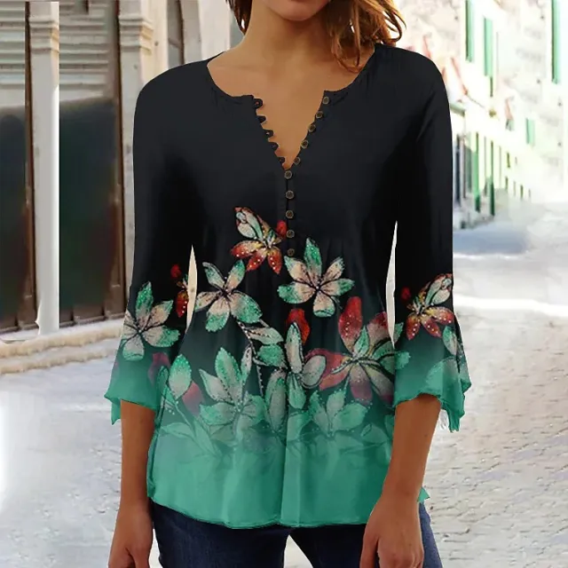Women's 3d Digital Printing Button T shirt Top Bdwyhs0Yh26 M - Shop at LoveMi