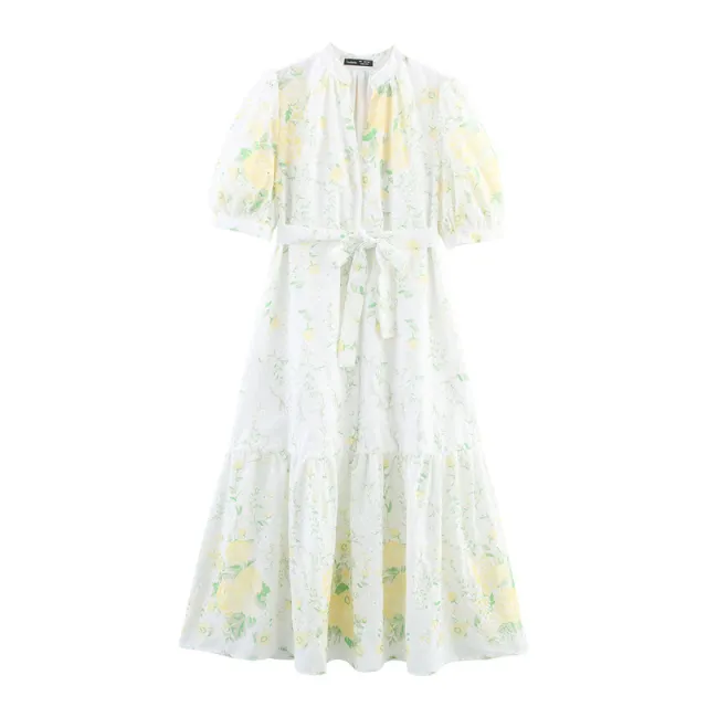 Small V neck Puff Sleeve Women's Waist Dress - Shop at LoveMi