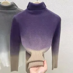 Gradient Color Turtleneck Wool Sweater Women's Bottoming Sweater French Top - Purple - View 1