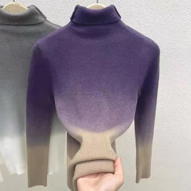 Gradient Color Turtleneck Wool Sweater Women's Bottoming Sweater French Top Purple - Shop at LoveMi