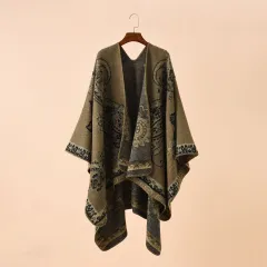Plaid Printed Elegant Socialite Winter Travel Fashionable Warm Talma - Khaki - View 1