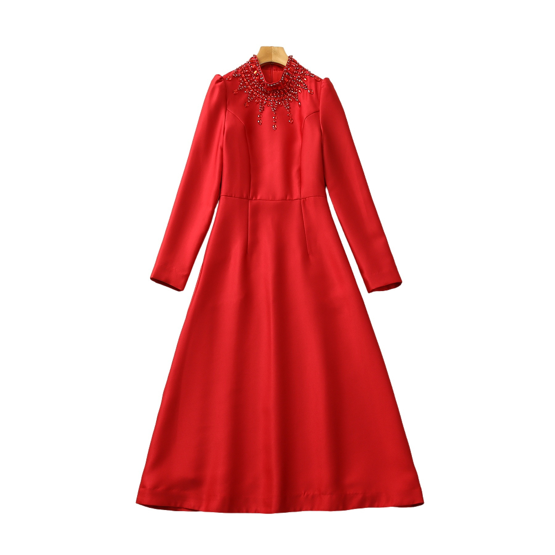 Beaded Stand-Collar Maxi Dress