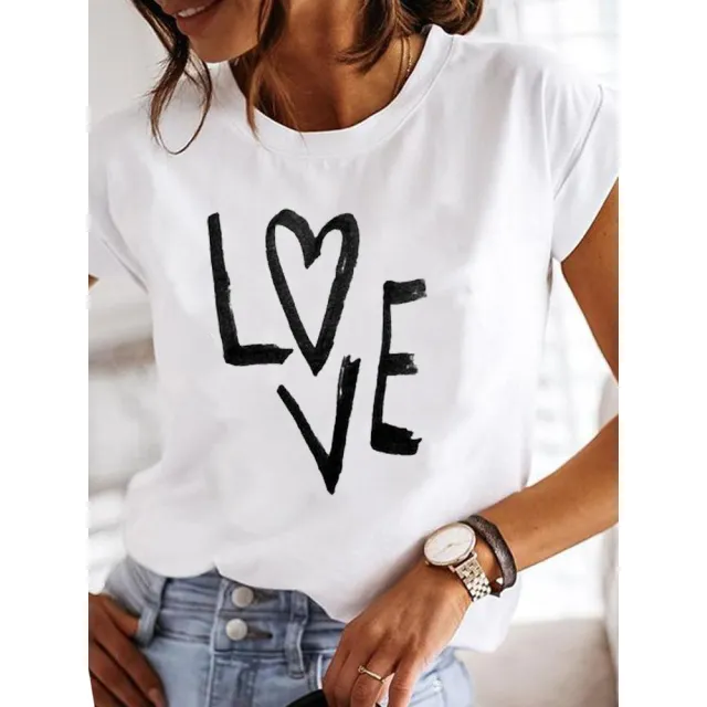European And American Women's Clothing Casual Daily Short Sleeve Casual Cotton T shirt 1 - Shop at LoveMi