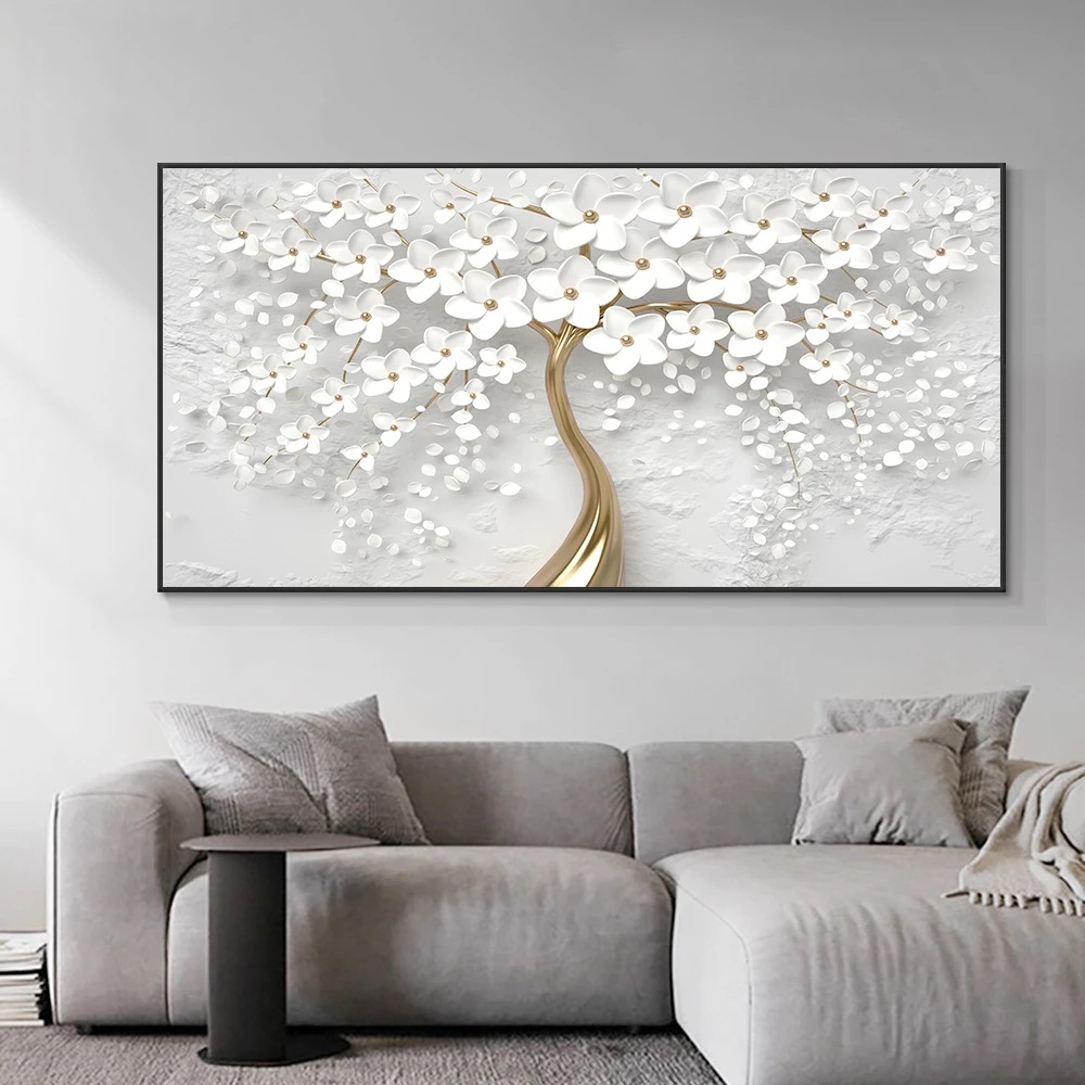 White Flower Oil Painting On Canvas Home Art Piece