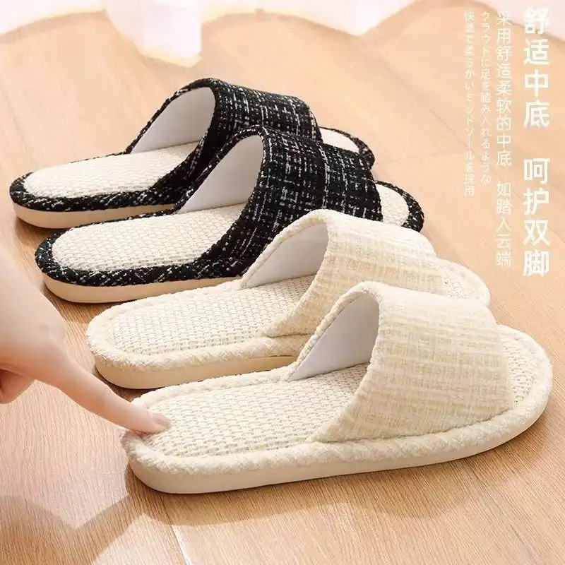 Indoor Summer Sweat Absorbing Cotton And Linen Slippers