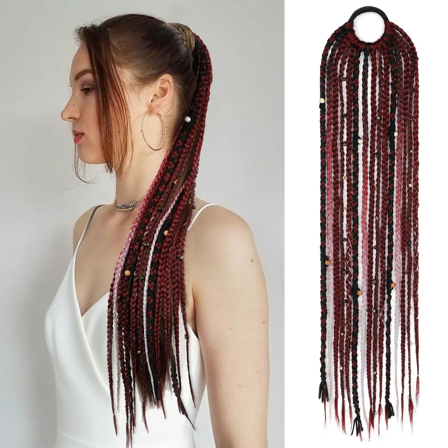 Braided Ponytail Braid Lock Beads Hair Extension