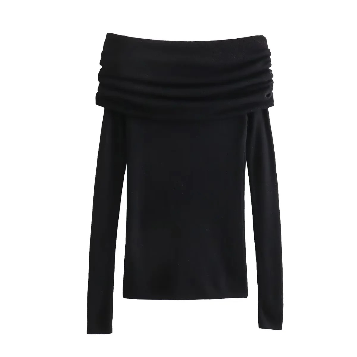 Slim-fit Cuffed Off-shoulder Long Sleeve Sweater