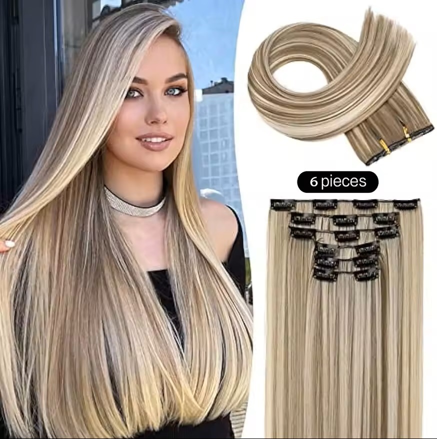 Synthetic Hair Extension Clips 16 Clips Hair Cover-up Pieces