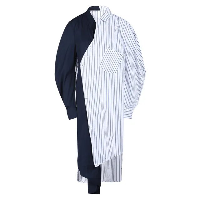 Color Collision Design Striped Dark Blue Dress All match Loose Shirt Dress Color - Shop at LoveMi