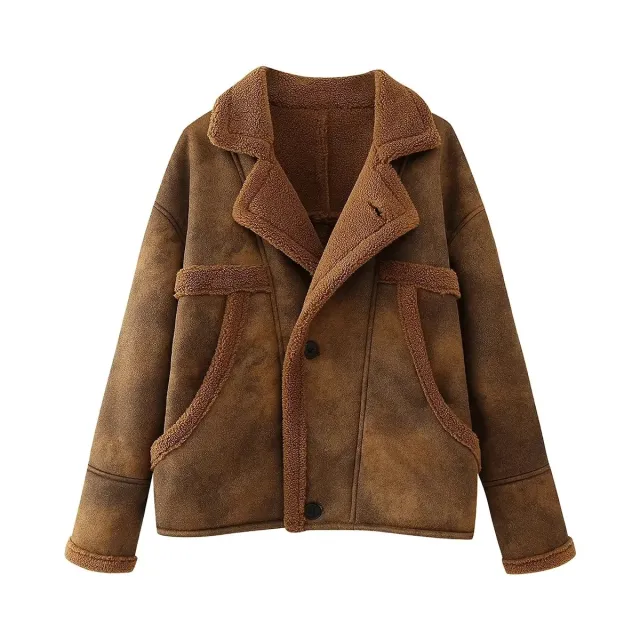 Brown Maillard Blooming Fur Coat Jacket Dark Brown - Shop at LoveMi