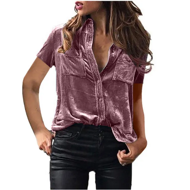 European And American Spring And Summer Pocket Shirt Top Solid Color Elegant Long Sleeve Shirt For Women Gray - Shop at LoveMi
