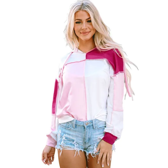 Fashion Color Stitching Hoodie Women's European And American Lc25314589 Pink - Shop at LoveMi