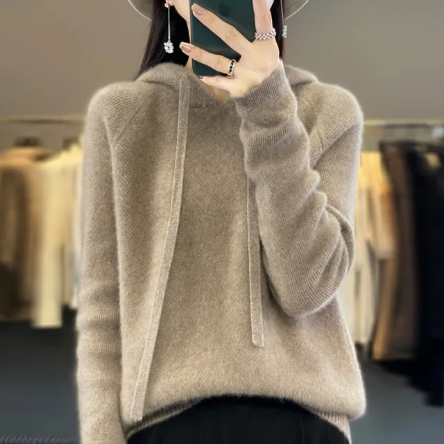 Women's Casual Hooded Sweater Raw Velvet Camel - Shop at LoveMi
