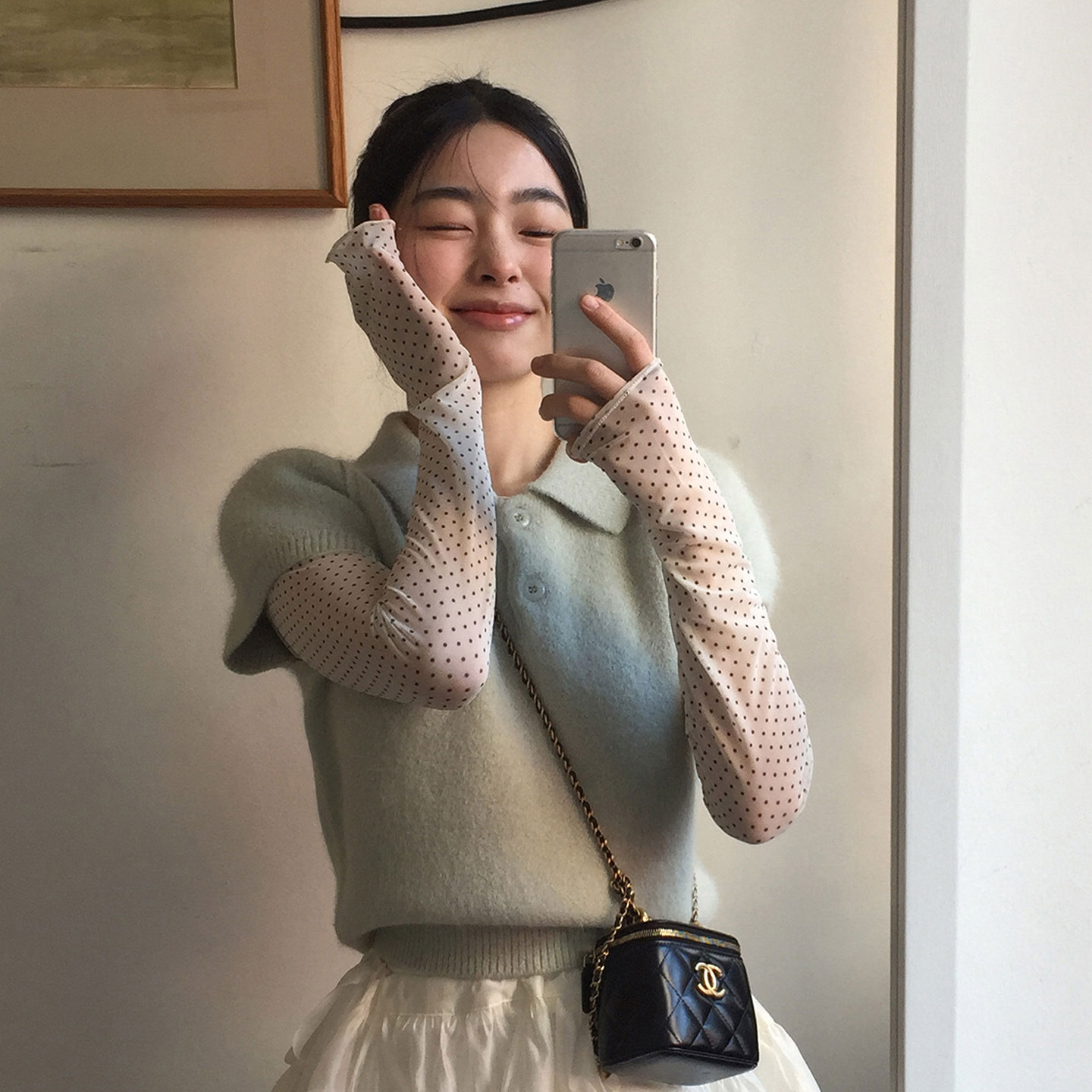Youthful Polo-neck Two-button Short-sleeve Knit Sweater