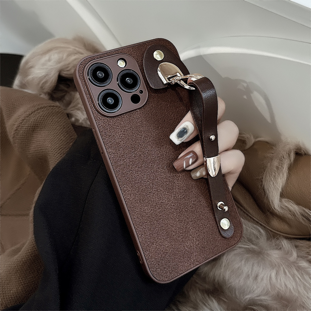 Vintage Leather Wrist Strap Premium Moon Crater-Textured Phone Case